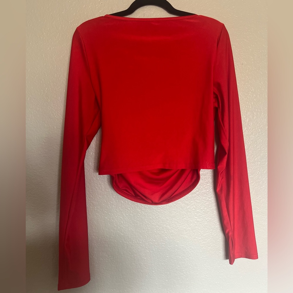 Red RUCHED  Wrap Front Long Sleeve  Top Size XL - Picture 9 of 9